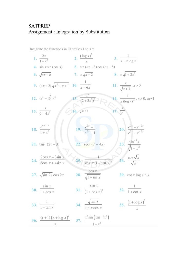 This post is about worksheet of integration by algebraic substitutions