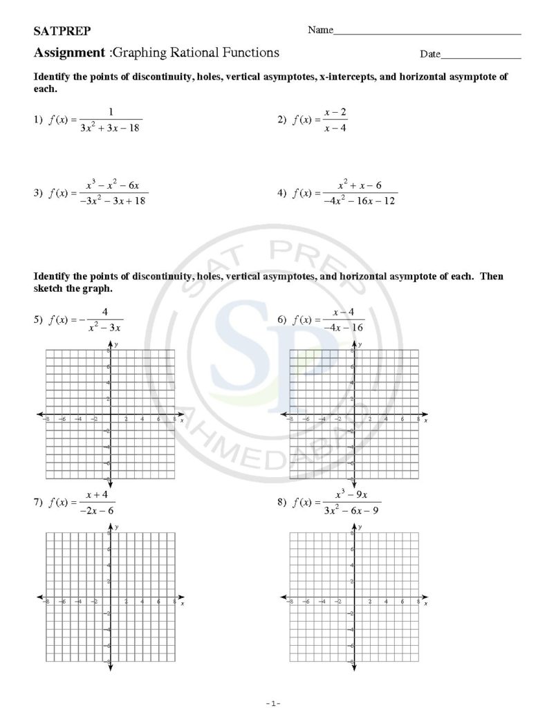 Rational functions are quotient of two polynomial. Its graph is Inside Graphing Rational Functions Worksheet