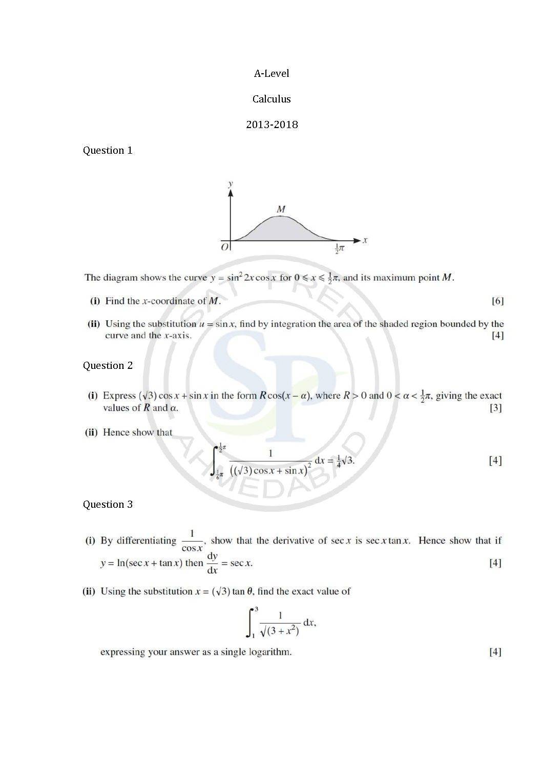 Topic wise A-Level Math Past Paper Calculus
