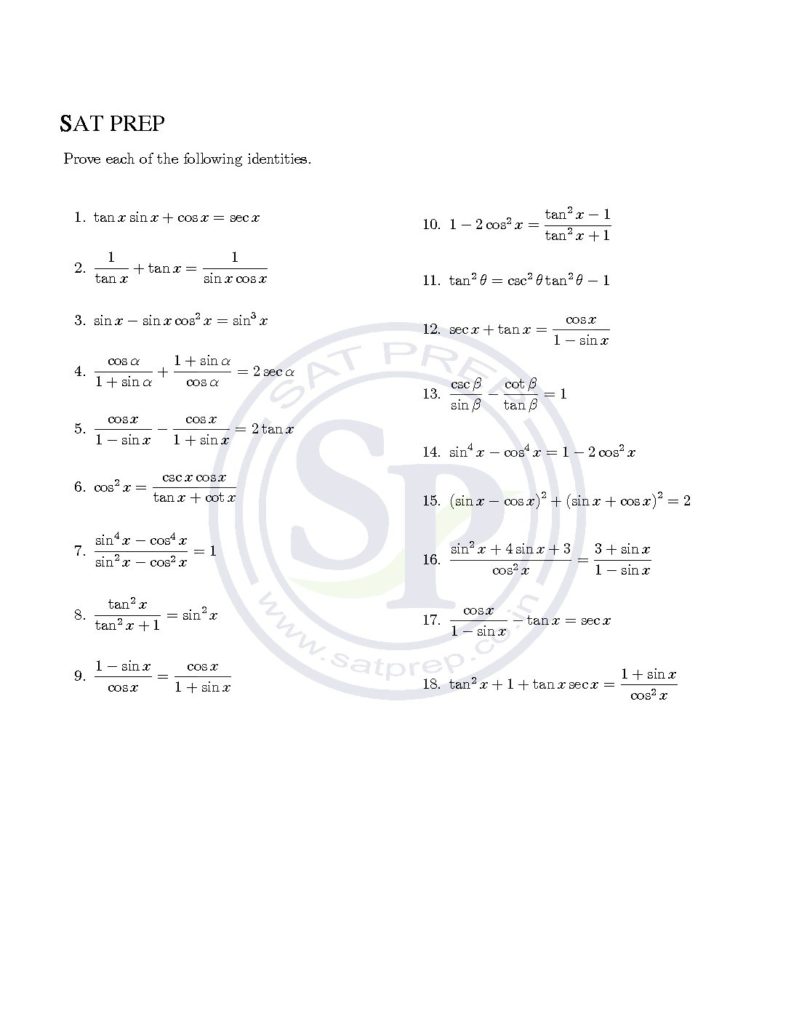 trigonometry identities worksheet pdf