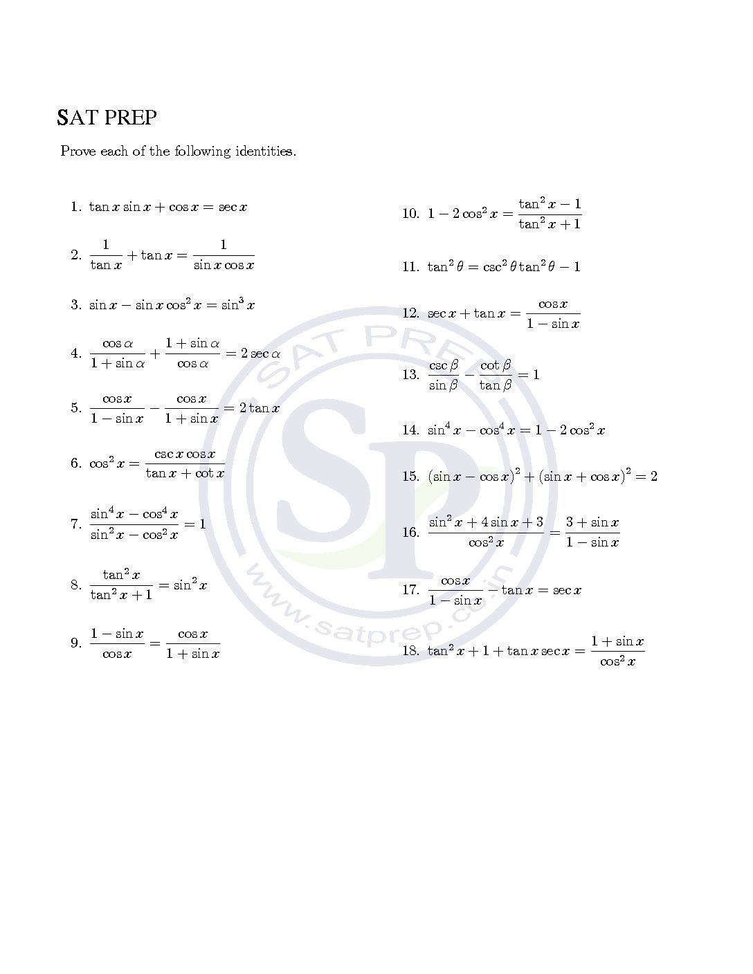 Trignometry Archives - SAT PREP Within Verifying Trig Identities Worksheet