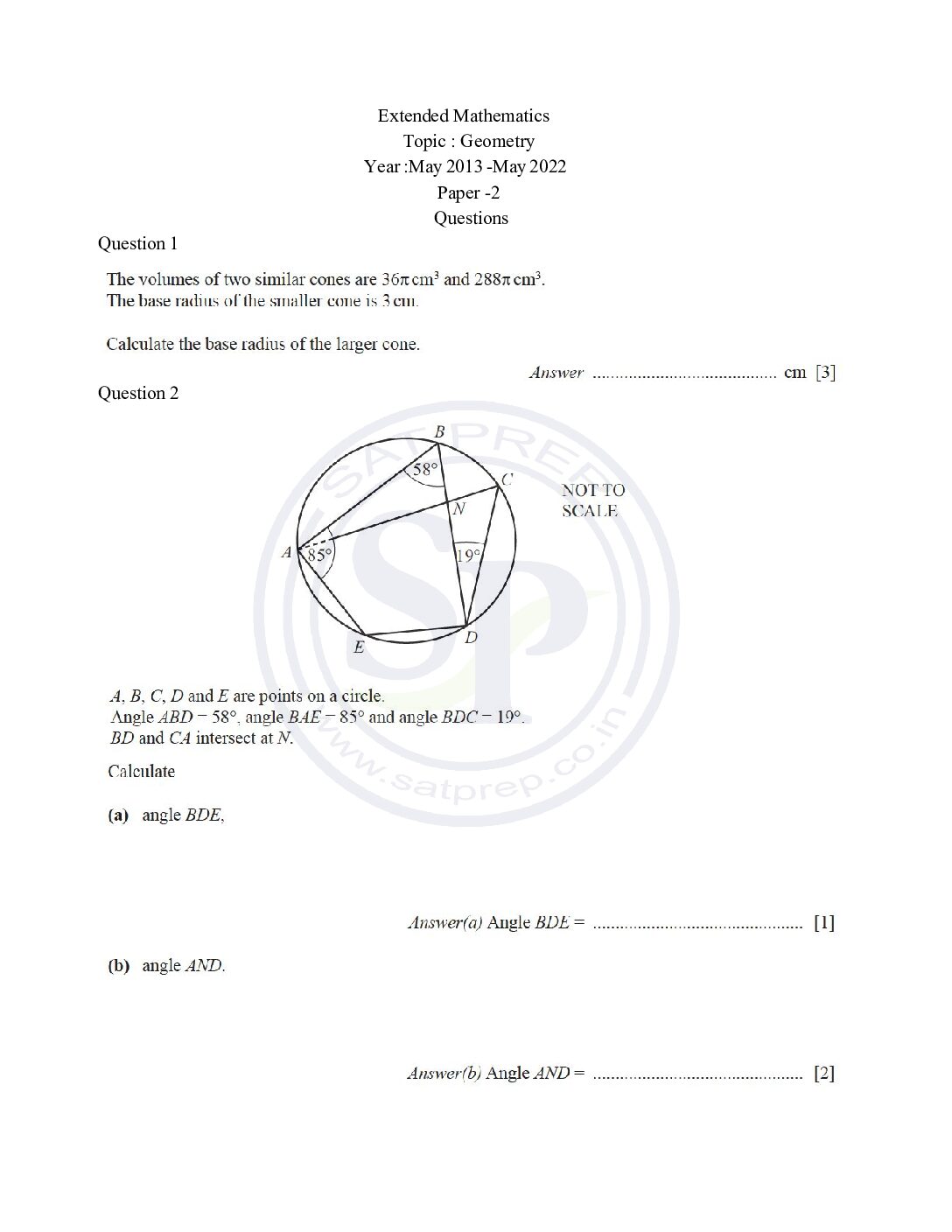 Topic wise IGCSE Extended Math Past Paper 2: Geometry - SAT PREP