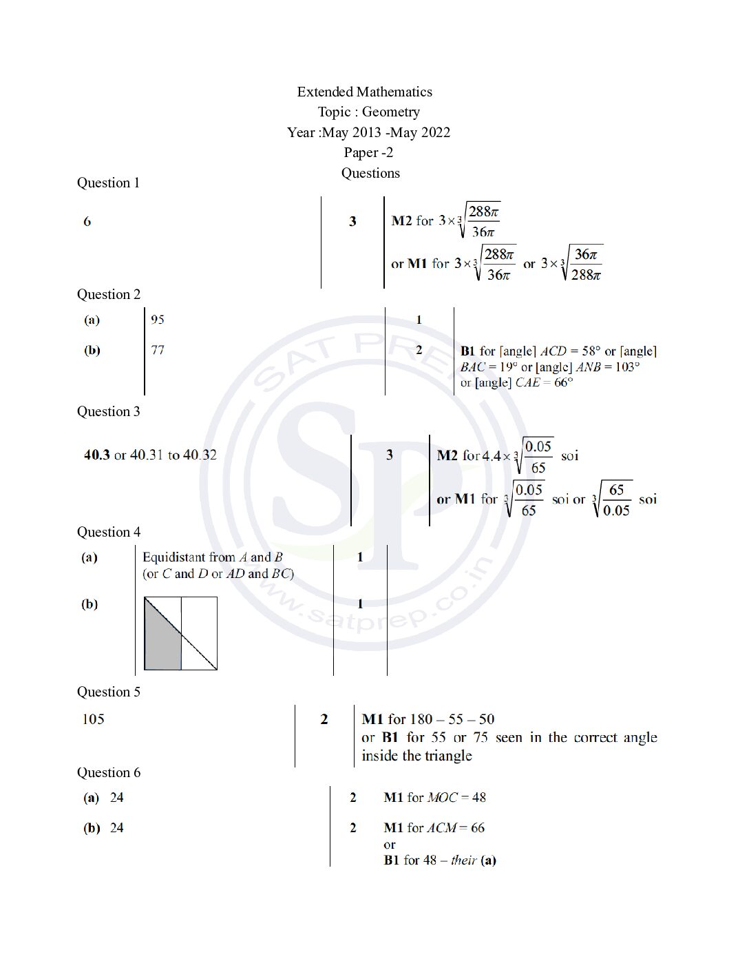 Topic Wise Igcse Extended Math Past Paper Geometry Answer Sat Prep