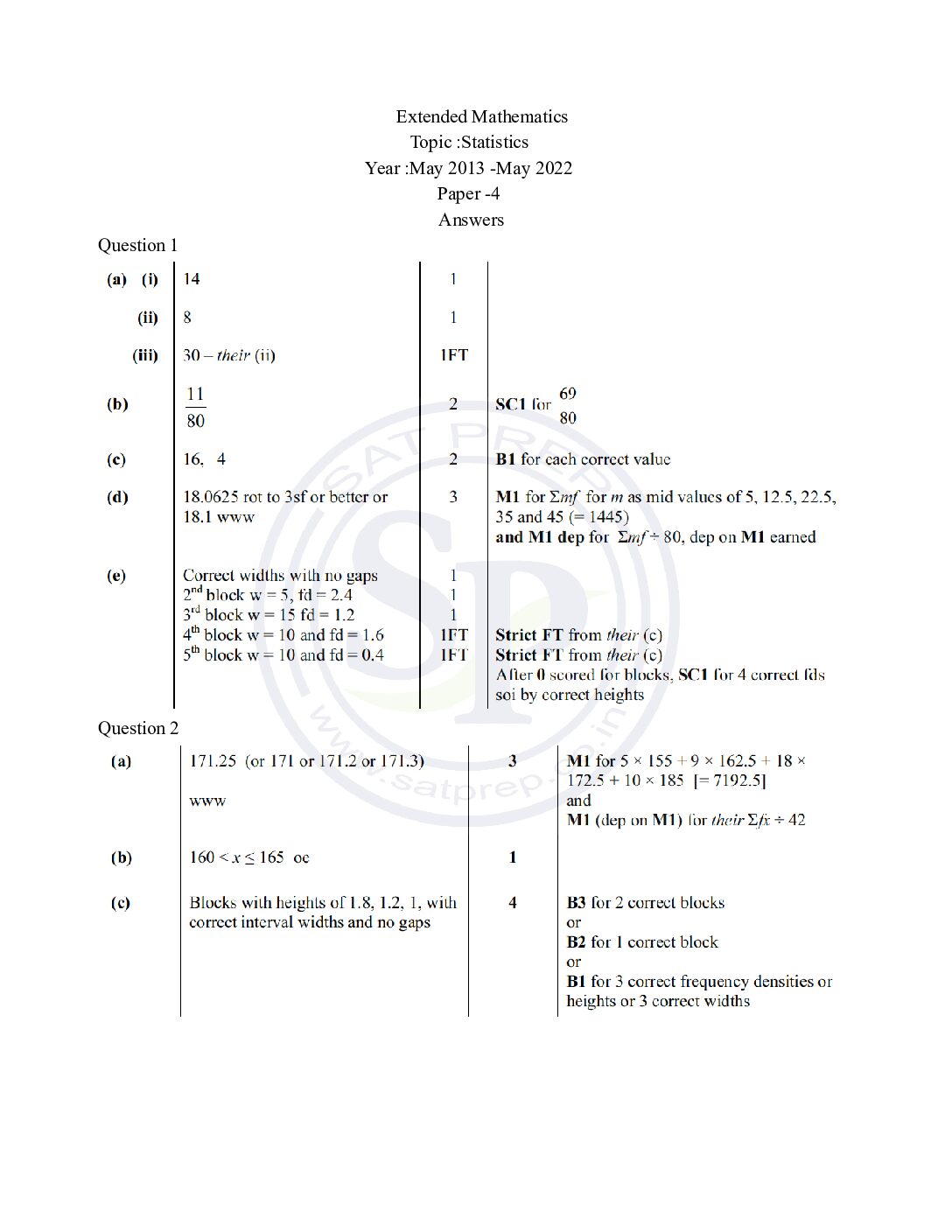 Topic Wise Igcse Extended Math Past Paper Statistics Answer Sat Prep