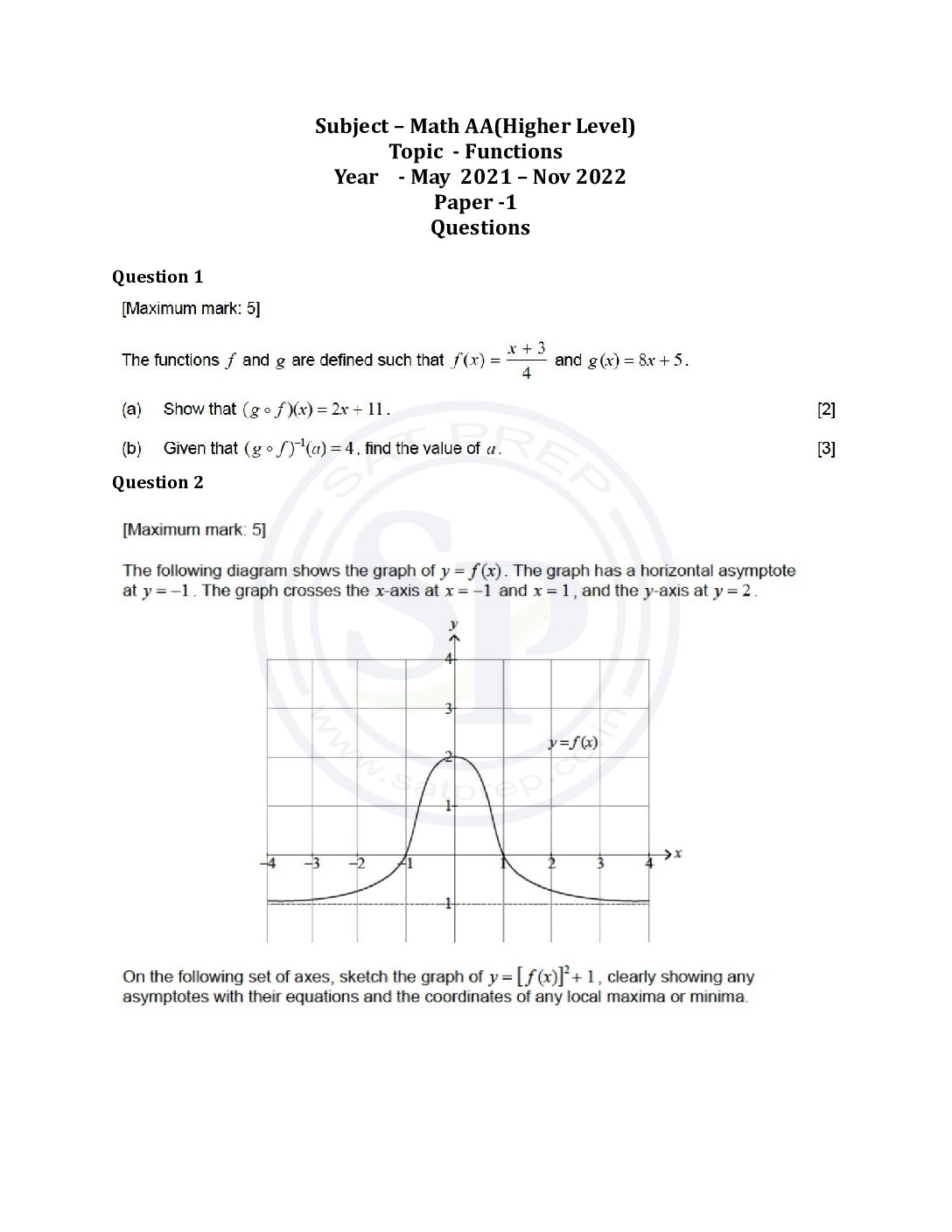 Topic Wise Ibdp Math Aa Hl Past Paper 1 Function Sat Prep 0236